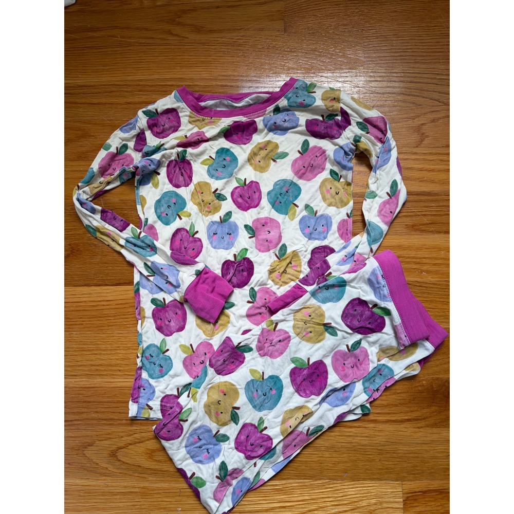 Little Sleepies Smiling Apple Bamboo Pajama Set Girls 7/8 Long Sleeve Pink Blue